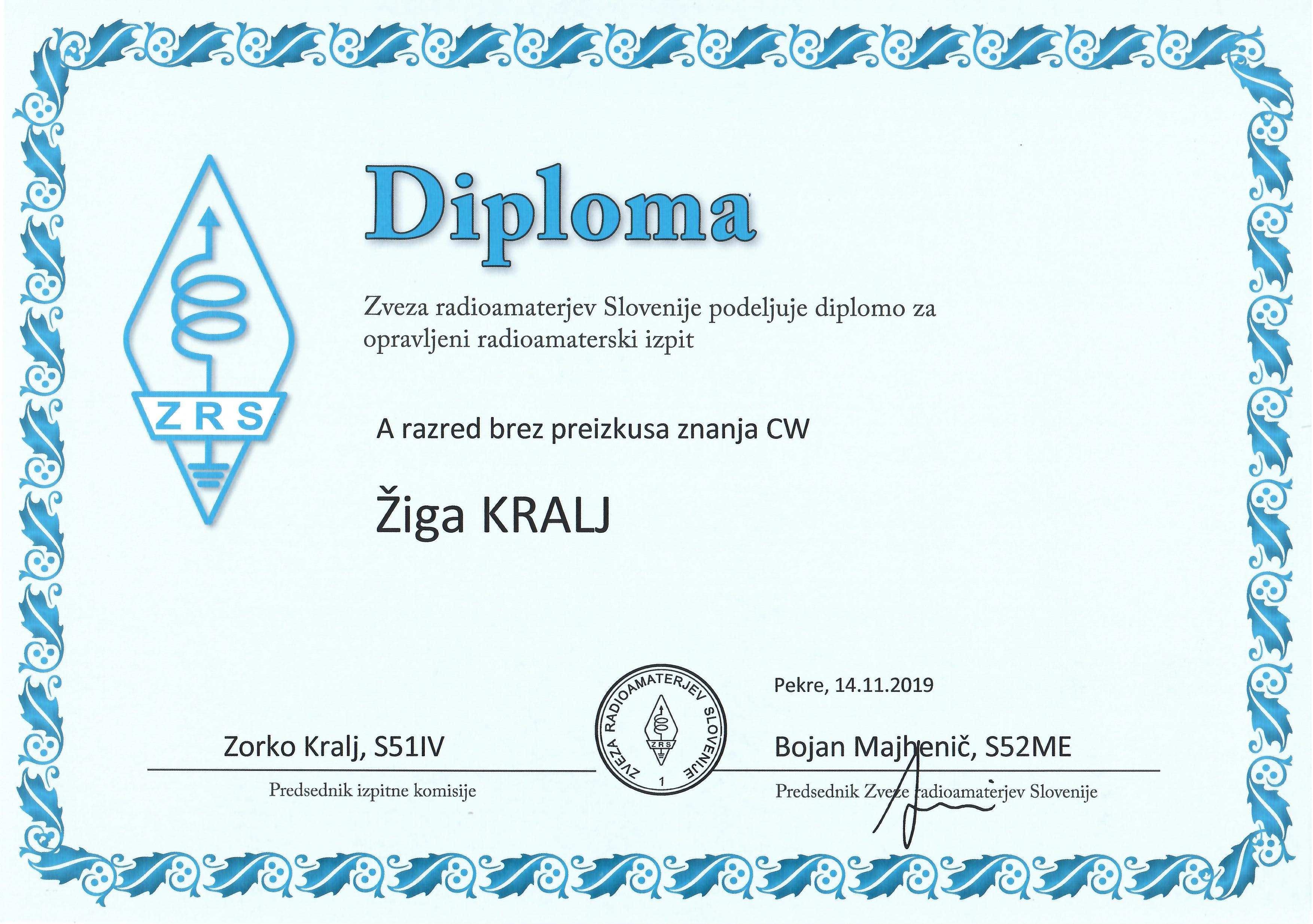 Moja radioamaterska diploma